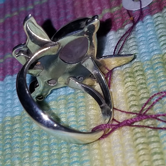 Sterling Silver Rose quartz Garnet Angel wing Ring size 7.5 - Picture 4 of 6